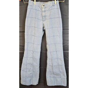 Vtg 70s Gotcha Covered Window Pane Patchwork Light Wash Denim Bell Flared Pants
